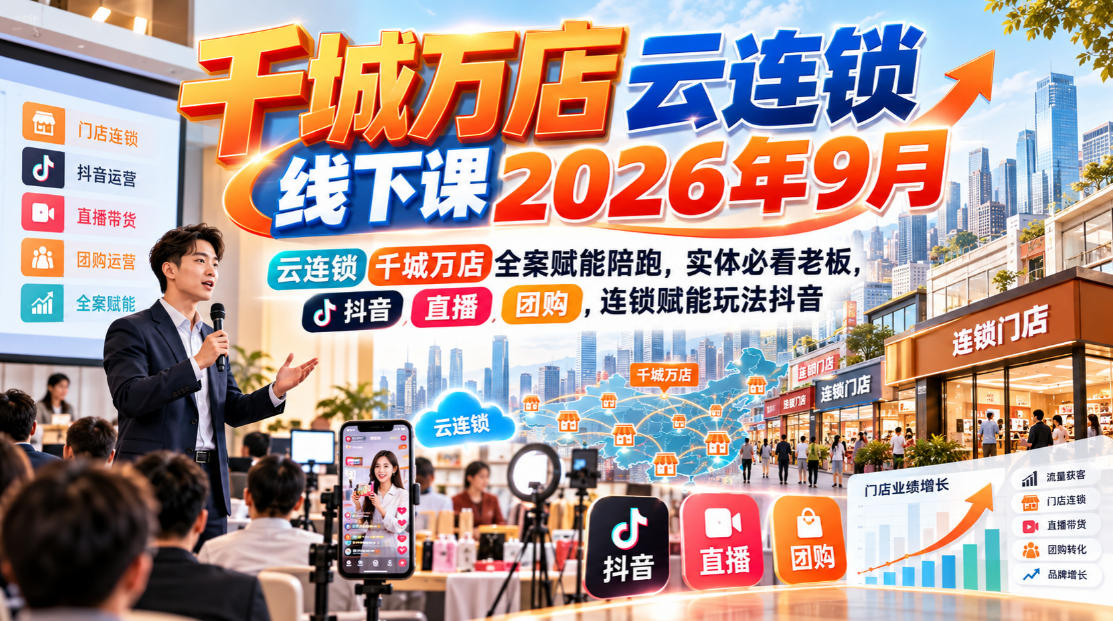 千城万店云连锁线下课2026年9月，云连锁千城万店全案赋能陪跑，实体必看老板，抖音，直播，团购，连锁赋能玩法抖音-最全项目网