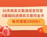 30天疯卖文案速成变现营，0基础玩透爆卖文案捞金术！每月增收20000+-最全项目网