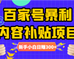 百家号暴利内容补贴项目，图文10元一条，视频30一条，新手小白日赚300+-最全项目网