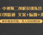 中视频二创解说训练营:从0到精通 文案+标题+素材、月入5000到5W-最全项目网