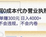 高利润0成本代办营业执照项目:一单赚300元日入4000+不会违规,不会内卷-最全项目网