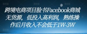 跨境电商项目脸书Facebook商城无货源，低投入高利润，熟练操作后月收入不会低于1W-3W-最全项目网