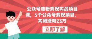 公众号涨粉变现实战项目课，5个公众号变现项目，实测涨粉23万-最全项目网