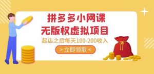 黄岛主·拼多多小网课无版权虚拟项目分享课：起店之后每天100-200收入-最全项目网