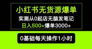 小红书无货源爆单实测从0起店无脑发笔记爆单3000+长期项目可多店-最全项目网