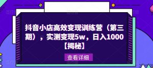 抖音小店高效变现训练营(第三期),实测变现5w,日入1000【揭秘】-最全项目网