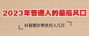 2023年普通人的最后风口,抖音图文带货月入几万,只需一部手机即可操作-最全项目网