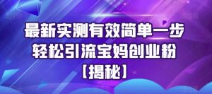 最新实测有效简单一步轻松引流宝妈创业粉【揭秘】-最全项目网
