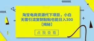 淘宝电商资源代下项目,小白无需引流复制粘贴也能日入300+【揭秘】-最全项目网