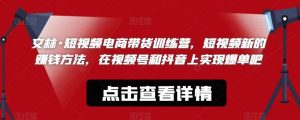 文林·短频视电商带训货练营,短视频的新赚钱方法,在视号频和抖音实上现爆单吧-最全项目网