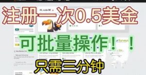 国外项目注册一次0.5美金,只需三分钟无脑操作,可批量同时放大操作,小白工作室福利【揭秘】-最全项目网
