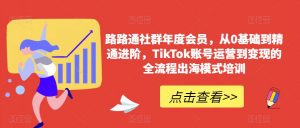 路路通社群年度会员,从0基础到精通进阶,TikTok账号运营到变现的全流程出海模式培训-最全项目网