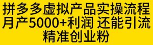 拼多多虚拟产品实操流程,月产5000+利润,还能引流精准创业粉【揭秘】-最全项目网