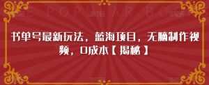 书单号最新玩法,蓝海项目,无脑制作视频,0成本【揭秘】-最全项目网