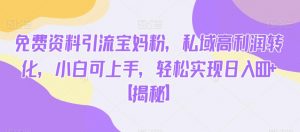 免费资料引流宝妈粉,私域高利润转化,小白可上手,轻松实现日入600+【揭秘】-最全项目网