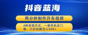 蓝海项目发布开车视频,两分钟一个作品,多种变现方式,一部手机无门槛小白也能日入500-最全项目网