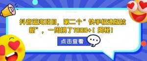 抖音蓝海项目,第二个“快手极速版拉新”,一周搞了7000+【揭秘】-最全项目网
