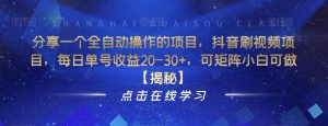 分享一个全自动操作的项目,抖音刷视频项目,每日单号收益20-30+,可矩阵小白可做【揭秘】-最全项目网