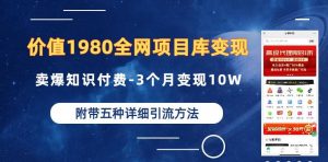 价值1980的全网项目库变现-卖爆知识付费-3个月变现10W是怎么做到的-附多种引流创业粉方法【揭秘】-最全项目网