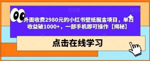 外面收费2980元的小红书壁纸掘金项目,单日收益破1000+,一部手机即可操作【揭秘】-最全项目网
