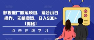 影视推广搬运项目,适合小白操作,无脑搬运,日入500+【揭秘】-最全项目网