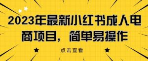 2023年最新小红书成人电商项目,简单易操作【详细教程】【揭秘】-最全项目网