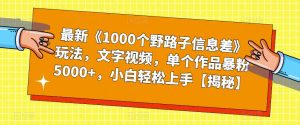 最新《1000个野路子信息差》玩法,文字视频,单个作品暴粉5000+,小白轻松上手【揭秘】-最全项目网