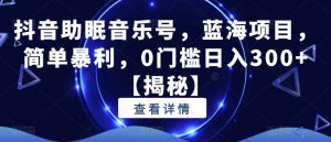 抖音助眠音乐号,蓝海项目,简单暴利,0门槛日入300+【揭秘】-最全项目网