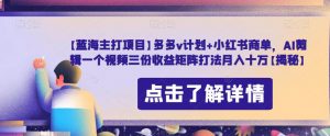 【蓝海主打项目】多多v计划+小红书商单,AI剪辑一个视频三份收益矩阵打法月入十万【揭秘】-最全项目网