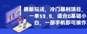 最新玩法,冷门暴利项目,一单59.9,适合0基础小白,一部手机即可操作【揭秘】-最全项目网