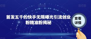 首发五千的快手无限曝光引流创业粉精准粉揭秘-最全项目网