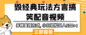 毁经典玩法方言搞笑配音视频,多种变现方式,小白轻松日入500+!-最全项目网