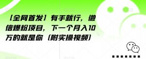 【全网首发】有手就行,微信爆粉项目,下一个月入10万的就是你(附实操视频)【揭秘】-最全项目网