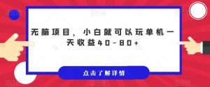 无脑项目,小白就可以玩单机一天收益40-80+【揭秘】-最全项目网
