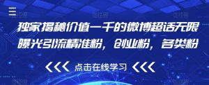 独家揭秘价值一千的微博超话无限曝光引流精准粉,创业粉,各类粉-最全项目网