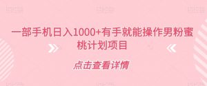 一部手机日入1000+有手就能操作男粉蜜桃计划项目【揭秘】-最全项目网