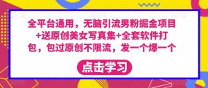 全平台通用,无脑引流男粉掘金项目+送原创美女写真集+全套软件打包,包过原创不限流,发一个爆一个【揭秘】-最全项目网