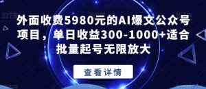 外面收费5980元的AI爆文公众号项目,单日收益300-1000+适合批量起号无限放大【揭秘】-最全项目网