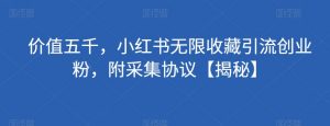 价值五千,小红书无限收藏引流创业粉,附采集协议【揭秘】-最全项目网