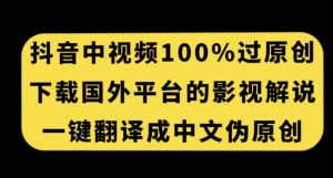 抖音中视频百分百过原创,下载国外平台的电影解说,一键翻译成中文获取收益-最全项目网
