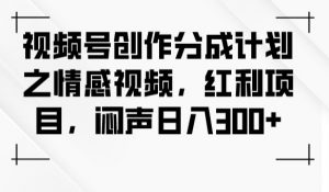 视频号创作分成计划之情感视频，红利项目，闷声日入300+-最全项目网