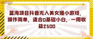 蓝海项目抖音无人美女播小游戏,操作简单,适合0基础小白,一周收益2500【揭秘】-最全项目网