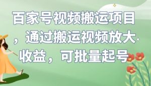 百家号视频搬运项目，通过搬运视频放大收益，可批量起号【揭秘】-最全项目网