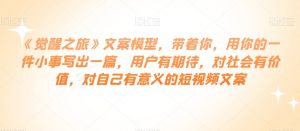 《觉醒之旅》文案模型,带着你,用你的一件小事写出一篇,用户有期待,对社会有价值,对自己有意义的短视频文案-最全项目网
