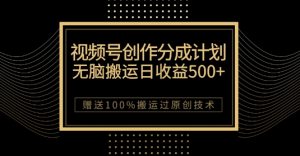 最新视频号创作分成计划，无脑搬运一天收益500+，100%搬运过原创技巧【揭秘】-最全项目网