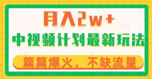 中视频计划全新玩法,月入2w+,收益稳定,几分钟一个作品,小白也可入局【揭秘】-最全项目网