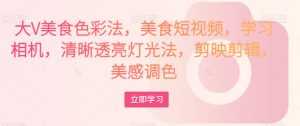 大V美食色彩法,美食短视频,学习相机,清晰透亮灯光法,剪映剪辑,美感调色-最全项目网