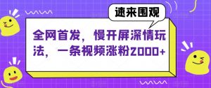 全网首发，慢开屏深情玩法，一条视频涨粉2000+【揭秘】-最全项目网