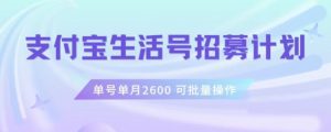 支付宝生活号作者招募计划,单号单月2600,可批量去做,工作室一人一个月轻松1w+【揭秘】-最全项目网