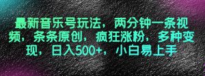 最新音乐号玩法,两分钟一条视频,条条原创,疯狂涨粉,多种变现,日入500+,小白易上手【揭秘】-最全项目网